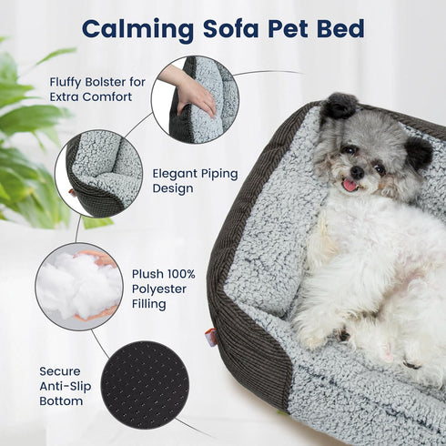 Miguel Washable Dog Bed with Removable Cushion, Rectangle Bolster Cat Bed for Medium Small Dogs - Gray 30 Inch