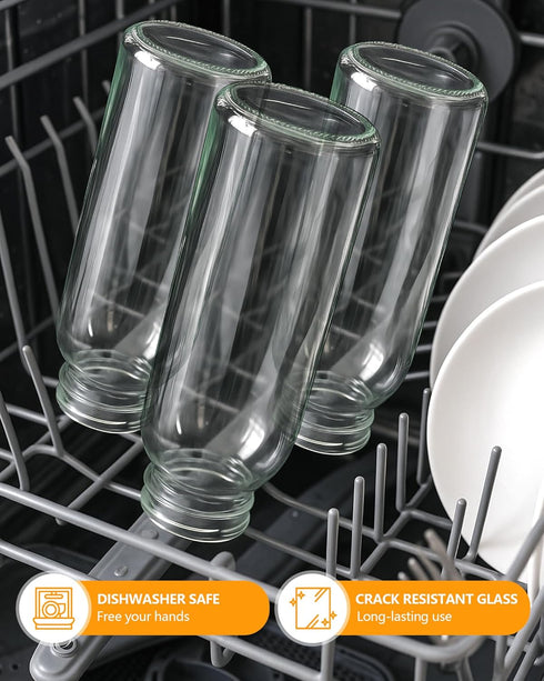 16 oz, 8 Pack Zukro Glass Water Bottles with Lids & Straw Reusable Juice Bottles With Stainless Steel Cap for Juicing