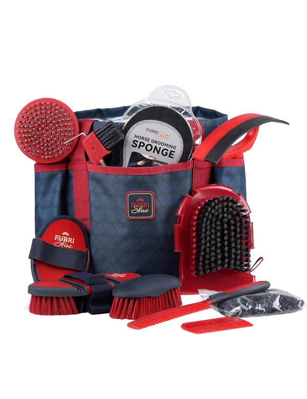 Furrishine 11-Piece Professional Horse Grooming Kit with Waterproof Tote Bag, Non-Slip Silicone Grip