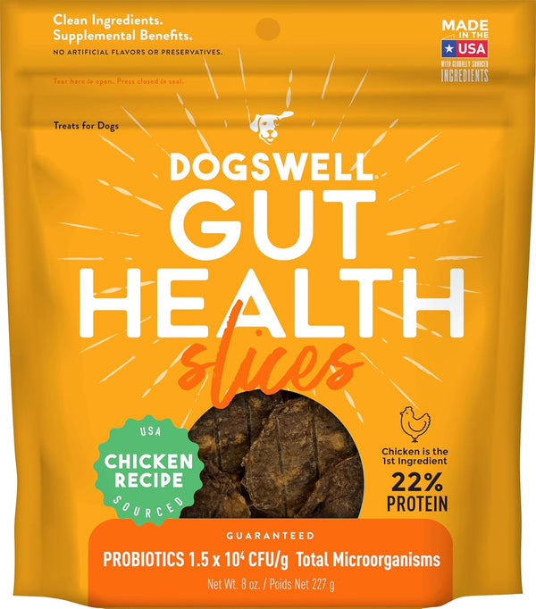 Dogswell Gut Health Slices Functional Dog Treats, Chicken, 8 oz. Bag