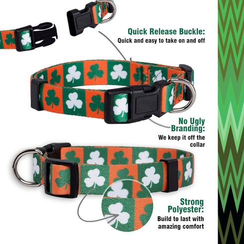 Native Pup St Patricks Dog Collar - Adjustable Green Shamrock Pet Collars for Small, Medium, Large Breeds