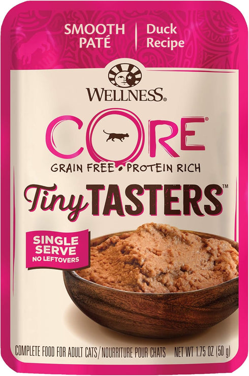 Wellness CORE Tiny Tasters Wet Cat Food, Complete & Balanced Natural Pet Food, 1.75-Ounce Pouch, 12 Pack (Duck Pate)
