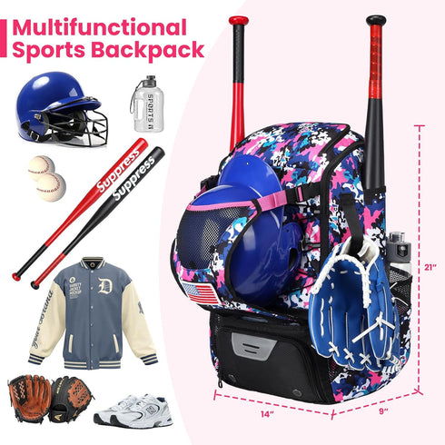 Softball Bag - Lightweight Baseball Bat Backpack with Fence Hook for Youth Adults