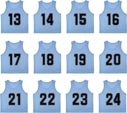Set of 12 Numbered (13-24) Soccer Vests/Sport Pinnies/Training Bibs with Free Carry