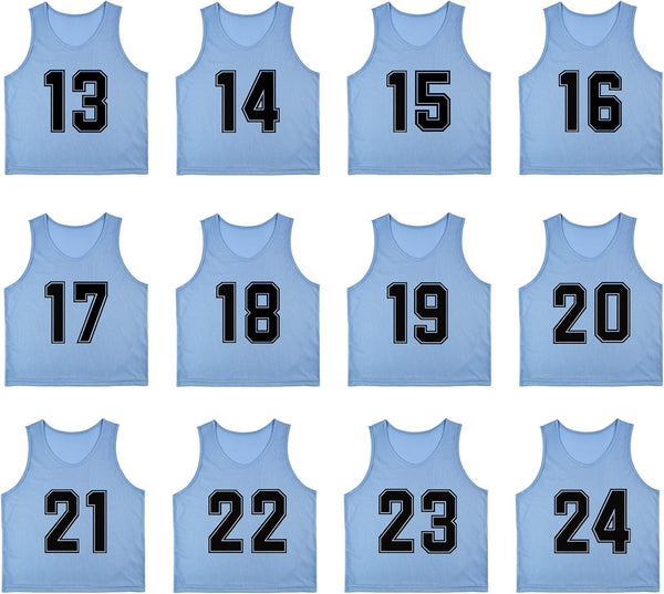 Set of 12 Numbered (13-24) Soccer Vests/Sport Pinnies/Training Bibs with Free Carry