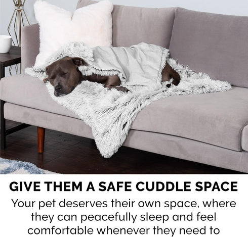 Furhaven Waterproof Throw Blanket for Dogs & Cats, Washable Shaggy Plush Calming Faux Fur Blanket, Mist Gray, Small