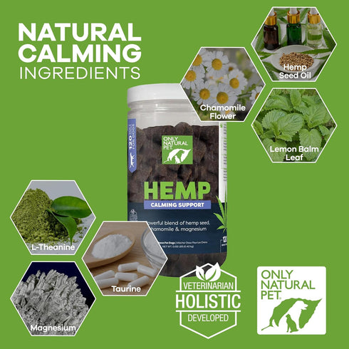 Only Natural Pet - Natural Hemp Soft Chew Bites for Dog Stress Relief, L-Theanine & Chamomile, 120 Count