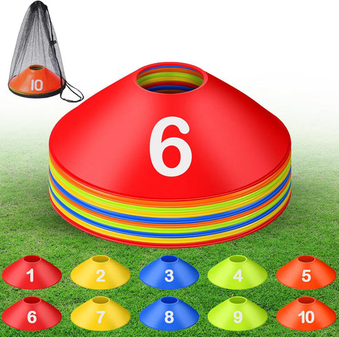 Relaxgiant 10 Pcs Numbered Sports Disc Cones 1-10 Soccer Cones with Mesh Carry
