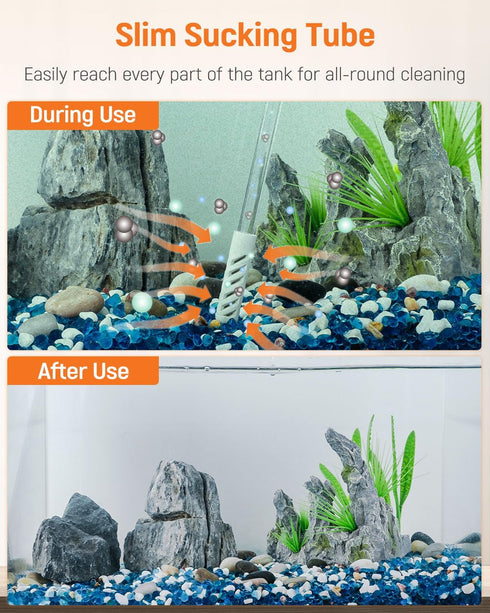 Pawfly 10 Gallon Aquarium Vacuum Gravel Cleaner, Manual Water Changer Siphon with Long Hose and Cleaning Brush Pad.