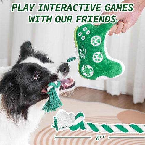 Squeaky Dog Toys: Interactive Plush Toy with Crinkle Paper and Cute Puppy Chew Toys with Rope - Gaming Controller Gift