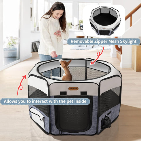 Seiyierr Dog Playpen, Portable Pet Play Pen Foldable Carrying Case, Puppy Pens Outsid for Small Cat Indoor/Outdoor