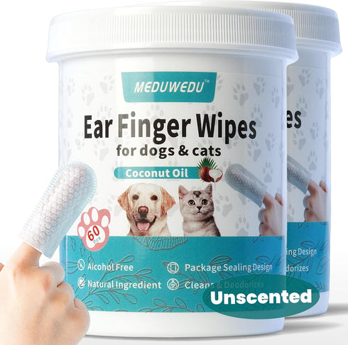 MEDUWEDU Ear Cleaner Finger Wipes 120 Counts, Dog Ear Cleaner, Grooming Kit