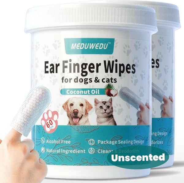 MEDUWEDU Ear Cleaner Finger Wipes 120 Counts, Dog Ear Cleaner, Grooming Kit