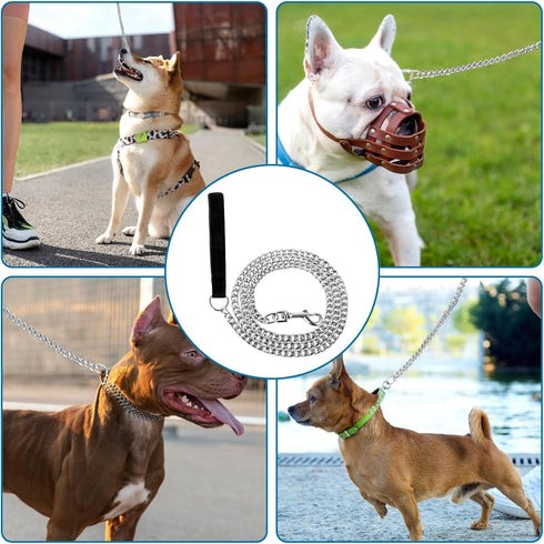Heavy Duty Metal Dog Leash, 6FT Stainless Steel Cuban Link Chain with Soft Padded Handle for Medium Big Dogs