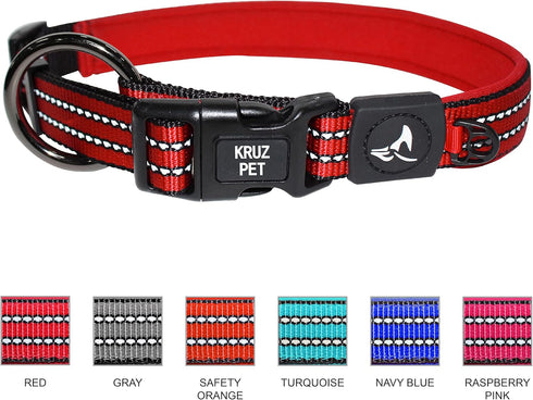Reflective Dog Collar for Small, Medium, Large Dogs, 100% Nylon Adjustable Pet Neck Collar with Heavy Duty O-Ring, Soft