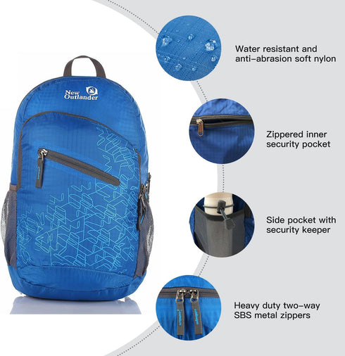Outlander Packable Handy Lightweight Travel Hiking Backpack Daypack - Dark Blue-L