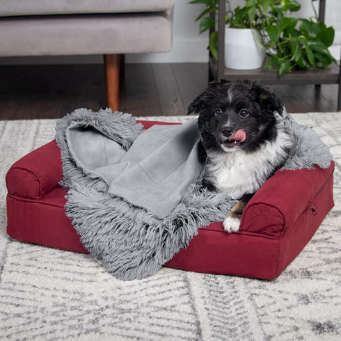 Furhaven Waterproof Throw Blanket for Dogs & Indoor Cats, Washable Shaggy Plush Calming Long Faux Fur Blanket (Gray,