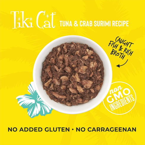Tiki Cat Grill Tuna & Crab Surimi, High-Protein Wet Whole Foods Cat Food, 2.8 oz Cans (Pack of 12)