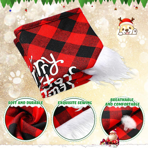 6 PCs Dog Christmas Costume Elk Reindeer Antler Headband Buffalo Plaid Bandana Bow Tie Triangle Pet Scarf Outfit Bib