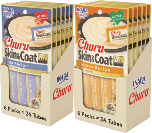 INABA Churu for Skin and Coat Lickable Purée Cat Treats, 0.5 Ounces Each, 2 Flavor Variety Pack