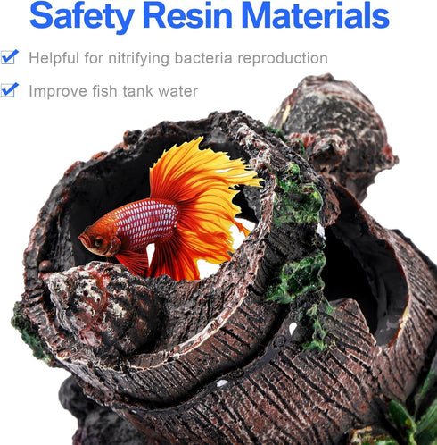 4 Pcs Fish Tank Decorations, Broken Barrel Aquarium Ornaments for Betta Hideout, Large Fish Tank or Small Shrimp