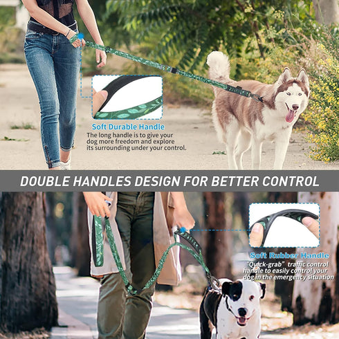 Hotsky Heavy Duty Tactical Bungee Dog Leash with Car Seat Belt and Double Handle for Medium Large Dogs, 4-6ft, Green