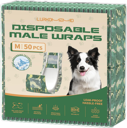 LURKOMEMO Dog Diapers Male,50 Count Medium Adjustable Male Dog Diapers Disposable,Dog Belly Band,