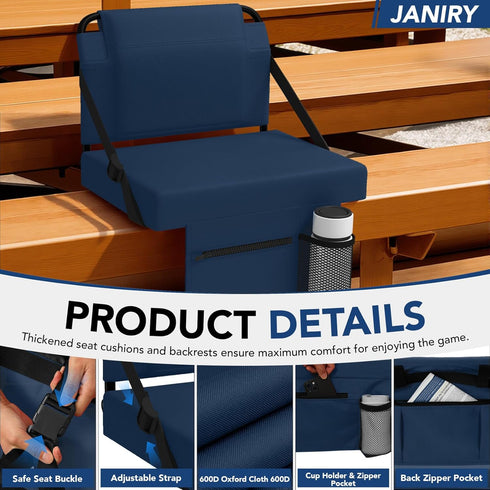 janiry 1PACK Stadium Seats with Back Support Adjustable Bleacher Chairs with Back and Cushion Bleacher Seat with Cup