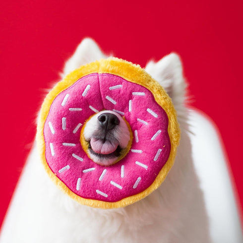 ZippyPaws Original Donutz No Stuffing Plush Dog Toy - Strawberry