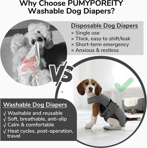 PUMYPOREITY Dog Diaper with Suspender, Escape-Proof Anti-Harassment Garment for Heat Cycle, Incontinence, Puppy