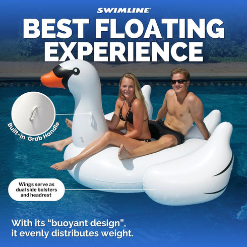 SWIMLINE 90621 Summer Swimming ORIGINAL Giant Inflatable Swan Pool Float Floatie Ride-On Lounge W/ Stable Legs Wings