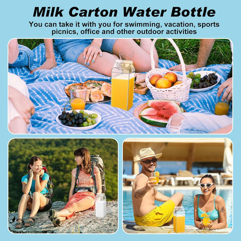 Yiyiring 4 Pack 64 oz Large Milk Carton Water Bottle with Cleaning Brush Clear Plastic Milk Bottle Portable Leakproof