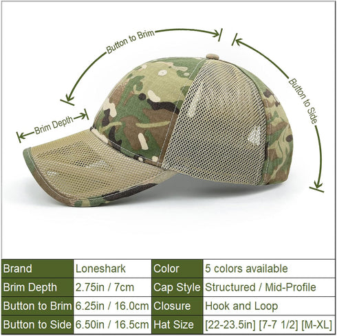 Loneshark Mens Camo Mesh Baseball Hat, American Flag USA Eagle Tactical Operator Cap