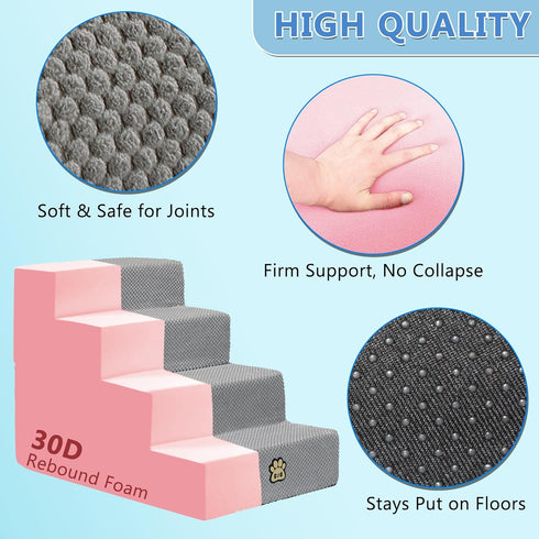 OYLZ 4 18" Dog Stairs Pets Steps Gray Pet Ladder for Sofa Couch and Bed Made of High Density Sponge Stairs