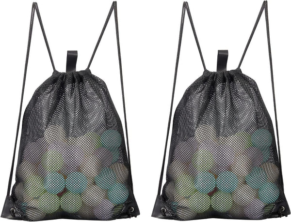 HAOGUAGUA 2-PACK Mesh Drawstring Bag, Mesh String Bag for Gym Laundry, Seashell and Beach Finds, Mushroom Hunting Bag