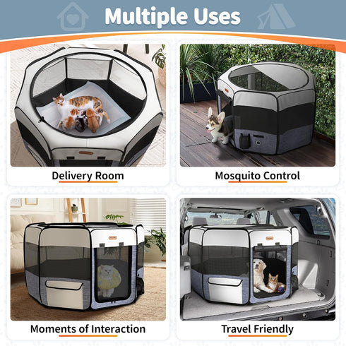 Seiyierr Dog Playpen, Portable Pet Play Pen Foldable Carrying Case, Puppy Pens Outsid for Small Cat Indoor/Outdoor