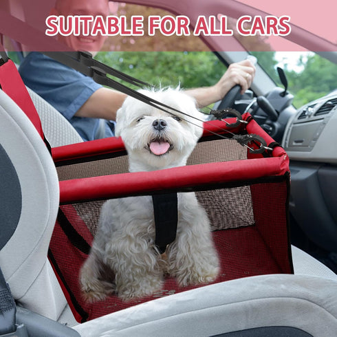 PetsHome Foldable Dog Car Seat, Waterproof Booster Seat for Small to Medium Dogs, Breathable Oxford Travel Bag, Pure Red