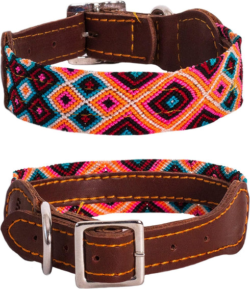 Moots Root Hand-Knitted Leather Pet Collar, Pink, Small, ART110S