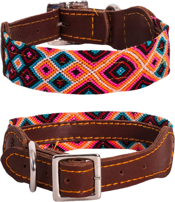 Moots Root Hand-Knitted Leather Pet Collar, Pink, Small, ART110S