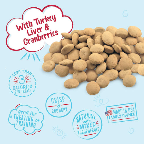 Charlee Bear Dog Treats - Crunchy Low Cal Training Treats for Small Dogs, Turkey Liver & Cranberry (16oz, 4 Pack)