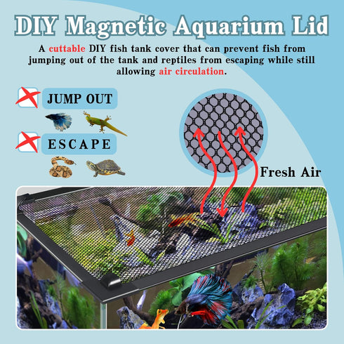 DIY Fish Tank Lid Aquarium Cover with Fresh Air Netting to Prevent Fish from Jumping out of The Tank and Reptile Pet from Escaping, Adjustable Size Fit Tank Size Max 37''X18''