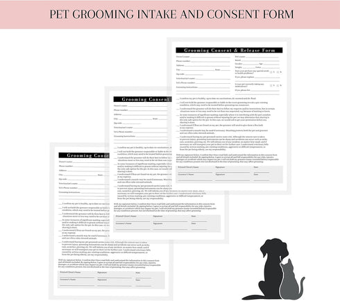 Boutique Marketing Pet Grooming Intake, Consent & Release Form, 50 Pack Standard Paper Size Supplies