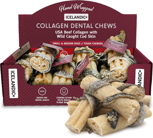 Icelandic+ Beef Collagen Dental Chew Stick Wrapped with Fish 4" Dog Treat