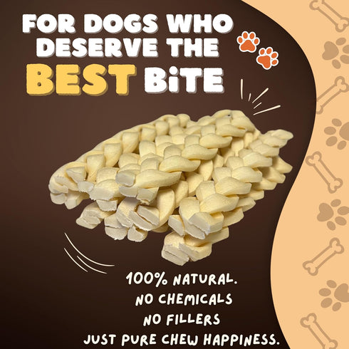 Woofley's 6" (20 Count)- Buffalo Beef Cheek Braids Regular - Beef Cheek Dog Chews - No Hide Bones for Dogs
