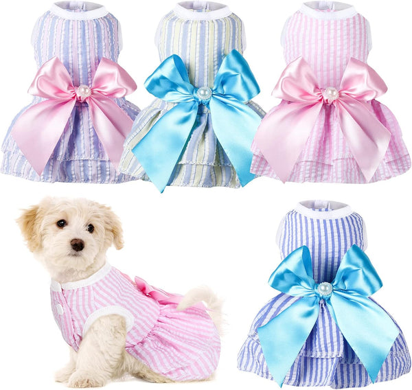 4 Pieces Summer Princess Dog Dresses for Small Medium Dogs, Tutu Skirt Apparel for Chihuahua Yorkies Pup Cat (X-Small)