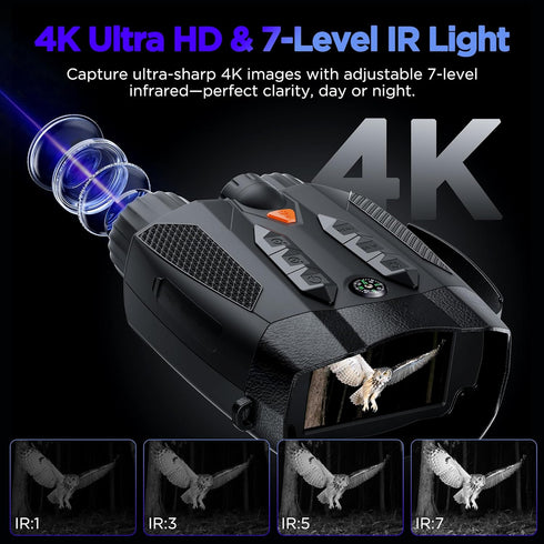 ROQIOO 4k: Night Vision Goggles for Adults Tactical Binoculars with Camera - Infrared Goggles for Hunter - Digital