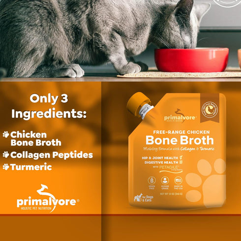 Primalvore Free-Range Bone Broth for Dogs & Cats, Mobility Formula with Collagen Peptides, 2 Pack, Made in USA