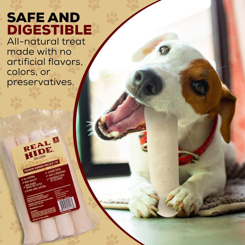 9-10 Inch 4 Count Real Hide | All Natural Dog Chew Treats - Premium Rawhide Rolls, - Long Lasting Grass Fed Free Range