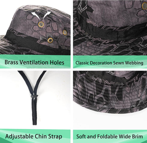 Rosoz Sun Hats for Men Women Boonie Bucket Hat UPF 50+ Wide Brim UV Protection for Fishing Hiking
