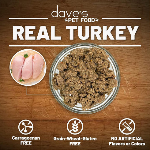 Dave's Pet Food Grain Free Wet Cat Food, Turkey, 12.5 oz Cans, Case of 12, Made in USA with Added Vitamins